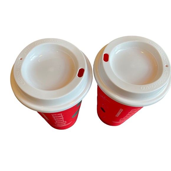 Starbucks 16oz Red Holiday 2022 Hot Cups Set of 2 w/ Lids - Picture 3 of 4